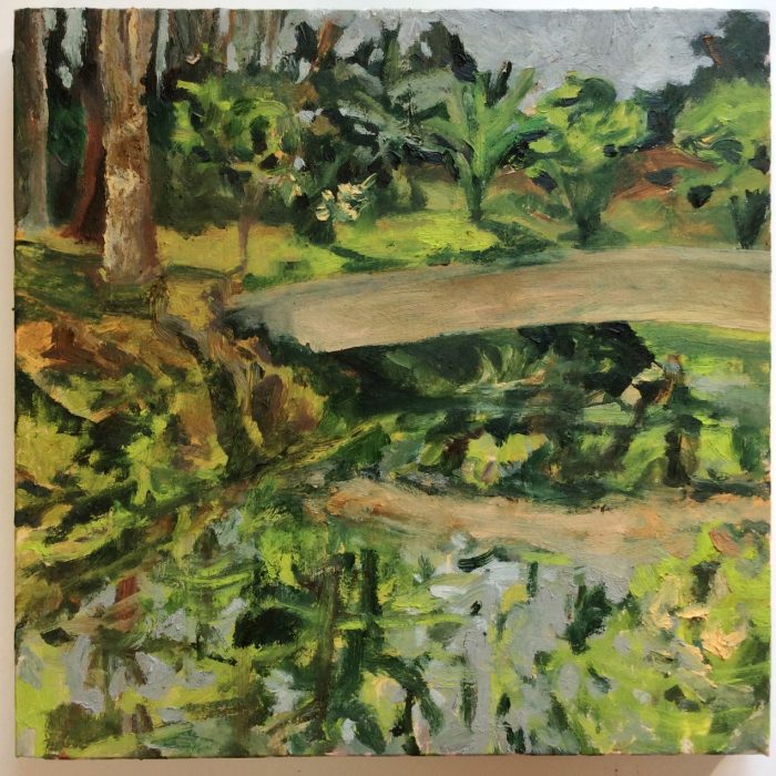 Ponte do lago com bananeiras – óleo sobre tela